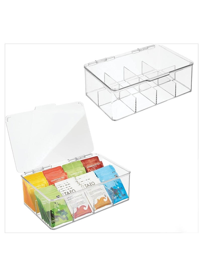 Arabest Easy Select Tea Chest Box - 1PC Tea Storage Box with 8 Compartments Holds up to 100 Tea Bags Each -Tea Organiser - Tea Bag Storage Box - Clear  - Image 1