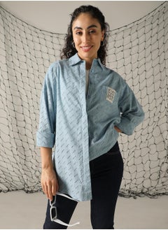 Hubberholme Women's Blue 100% Cotton Embroidered Button Down Shirt  - Image 1