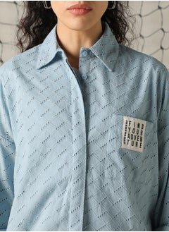 Hubberholme Women's Blue 100% Cotton Embroidered Button Down Shirt  - Image 4