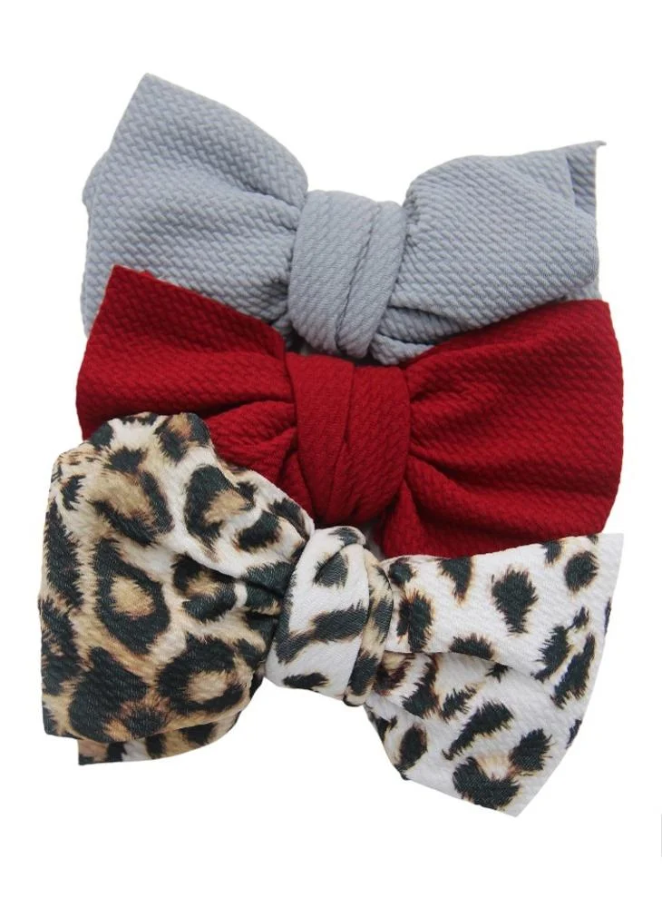 Bambimici Mira Assorted Big Ribbon Bow Headband For Babies Leopard Print