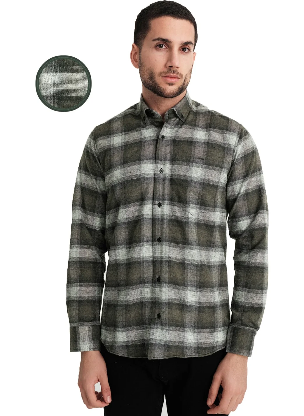 Varetta Men's Dark Green Winter Classic Cut Shirt with Pockets