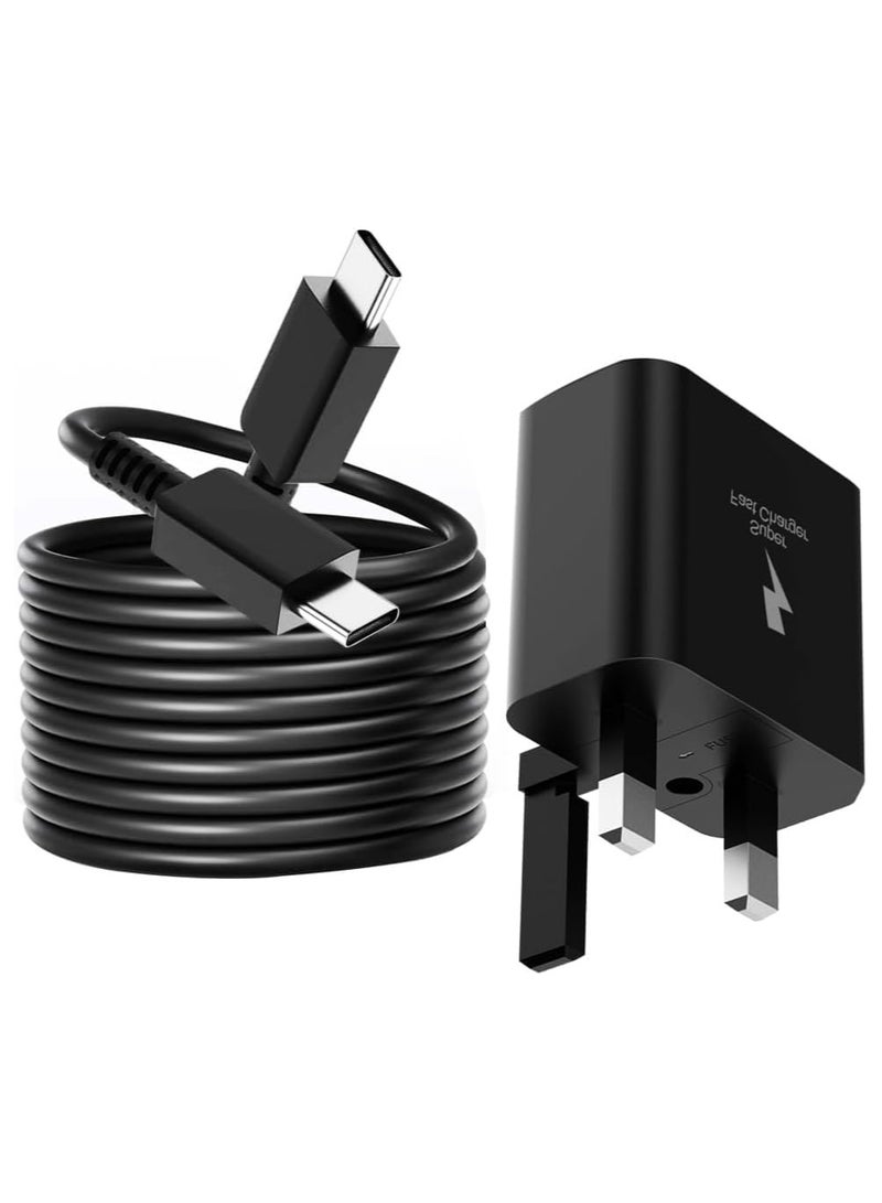 25W Fast Charger for Samsung Galaxy S24, S24+,S23, S23+, S22, S22Ultra, S22+, S21, S20, A32, A33, A53, A73, USB C Super Fast Charger Plug with 1.8 m Type C Charging Cable - Image 2