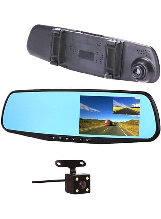 MUNTAQI Vehicle Blackbox DVR Full HD 1080P Rearview Mirror Camera | 4.3" LCD Dual Channel Dash Cam | Front & Rear Car Camera Recorder with Loop Recording, G-Sensor, Night Vision - Image 1