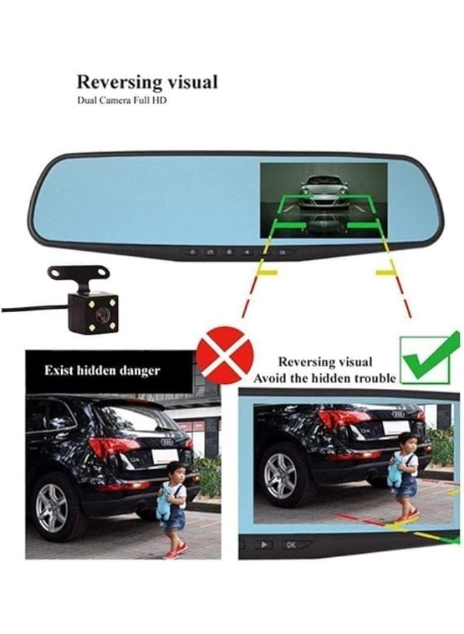 MUNTAQI Vehicle Blackbox DVR Full HD 1080P Rearview Mirror Camera | 4.3" LCD Dual Channel Dash Cam | Front & Rear Car Camera Recorder with Loop Recording, G-Sensor, Night Vision - Image 3