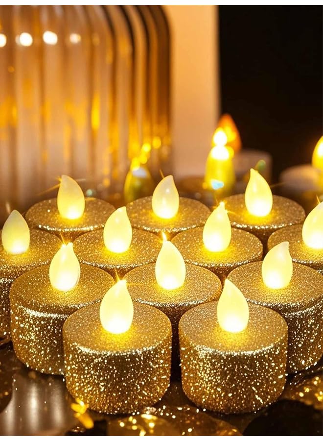 The Bros LED Tea Lights, 24 Packs Gold LED Candles Tealights, Flameless Candles, Battery Operated Votive Tea Lights, Fake Candles, Electric Glitter Tealight for Ramadan,Holiday,Wedding, Party Decor,Warm Yellow - Image 1