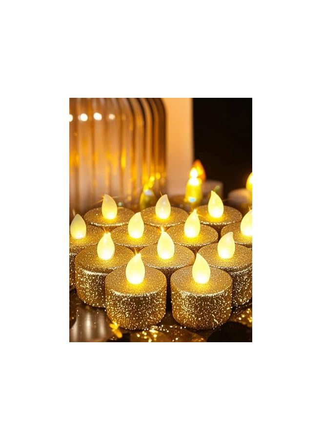 The Bros LED Tea Lights, 24 Packs Gold LED Candles Tealights, Flameless Candles, Battery Operated Votive Tea Lights, Fake Candles, Electric Glitter Tealight for Ramadan,Holiday,Wedding, Party Decor,Warm Yellow - Image 2