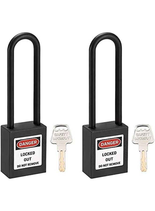 قفل الأمان للعزل والتأمين مقاس 3 بوصة مع قوس من النايلون ومفتاح متطابق أسود (عبوتين) - Image 1