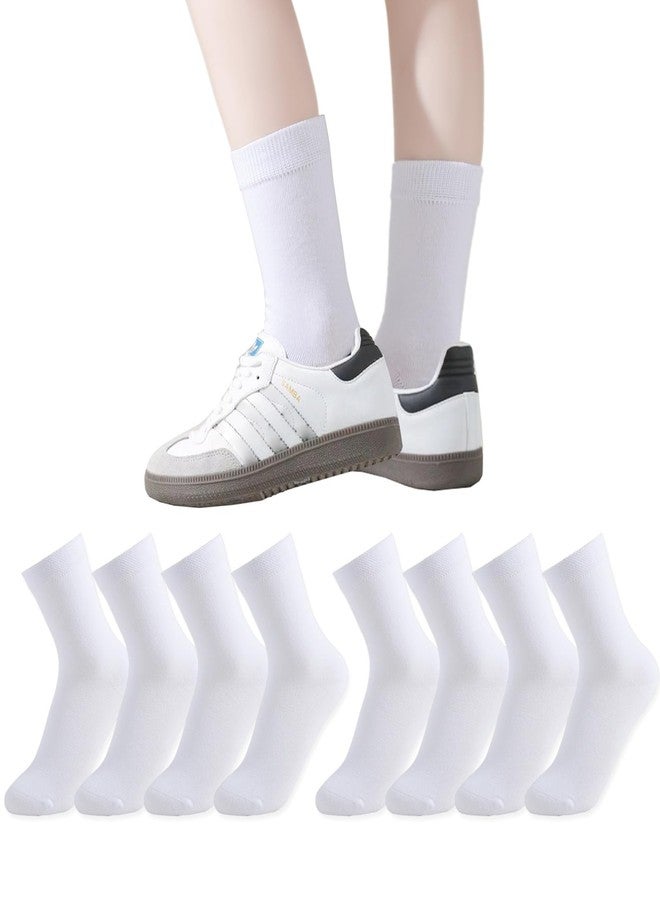 EPEIUS Unisex Kids Crew Socks Toddler Boys Dress Sox Soft Cotton Seamless School Socks for Girls 1T 2T 3T Plain White 8 Pairs XS - Image 1