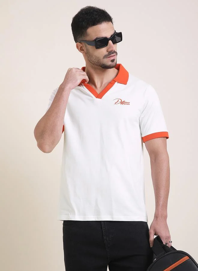 Difference of Opinion Men Relaxed Fit Embroidery Open Collar Polo