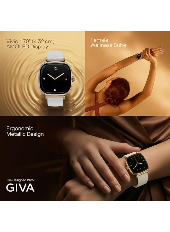 Boat Chrome Ivory Smart Watch for Women, co-Designed with GIVA, 1.7" AMOLED Display, 1000 nits Brightness, Premium Metallic Build, Female Wellness Tracker smartwatch for Women (Pearl Glow) - Image 2