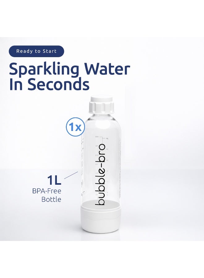 بابل-برو آلة صنع الصودا الأصلية من Bubblebro - تأتي مع زجاجة غازية خالية من مادة BPA سعة 1 لتر - استمتع بمياه فوارة منعشة في أي وقت وفي أي مكان (أبيض) - Image 2