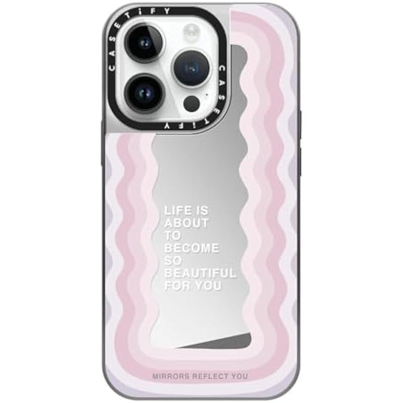 Casetify Mirror Case for iPhone 14 Pro Compatible with Magsafe - Life is Beautiful - Silver on Silver - Image 1