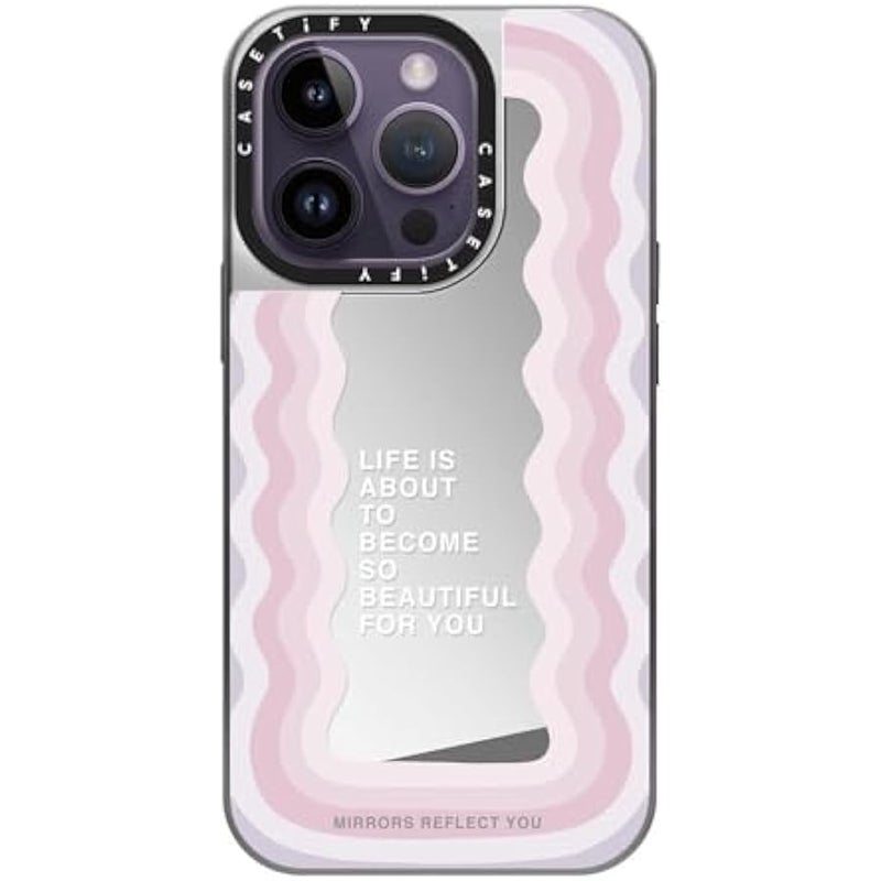 Casetify Mirror Case for iPhone 14 Pro Compatible with Magsafe - Life is Beautiful - Silver on Silver - Image 2