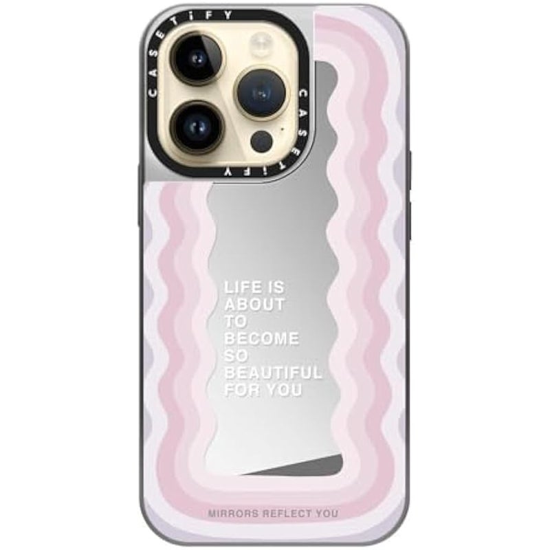 Casetify Mirror Case for iPhone 14 Pro Compatible with Magsafe - Life is Beautiful - Silver on Silver - Image 4