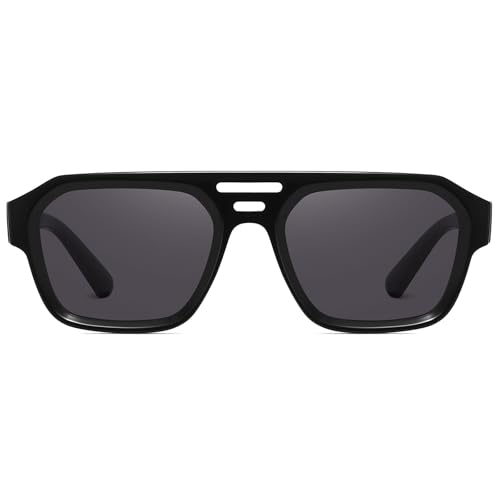 Fozono Aviator Sunglasses for Women Men Trendy Square Retro Double Bridge Aviators Sunglasses FZN822(Black) - Image 2