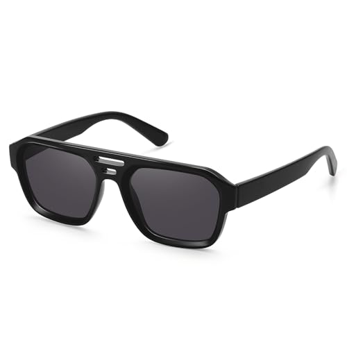 Fozono Aviator Sunglasses for Women Men Trendy Square Retro Double Bridge Aviators Sunglasses FZN822(Black) - Image 1