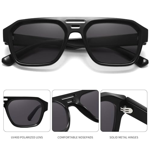 Fozono Aviator Sunglasses for Women Men Trendy Square Retro Double Bridge Aviators Sunglasses FZN822(Black) - Image 4