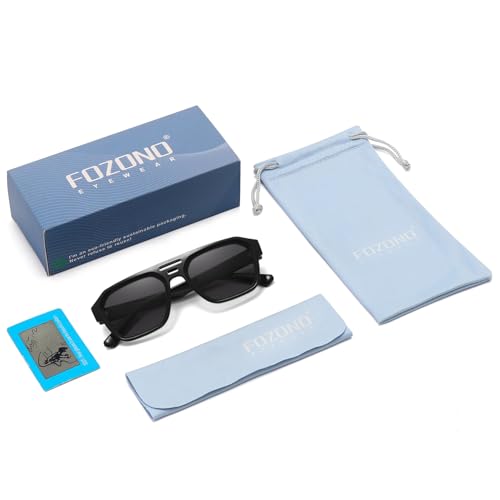 Fozono Aviator Sunglasses for Women Men Trendy Square Retro Double Bridge Aviators Sunglasses FZN822(Black) - Image 5