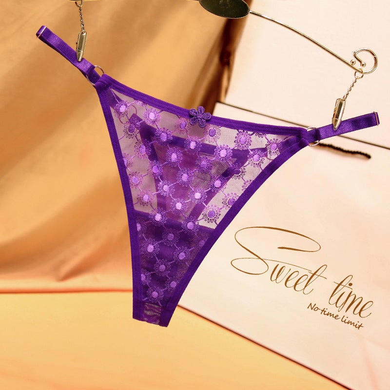 Floral Lace Thong Panties Breathable Fashion Plus Size White