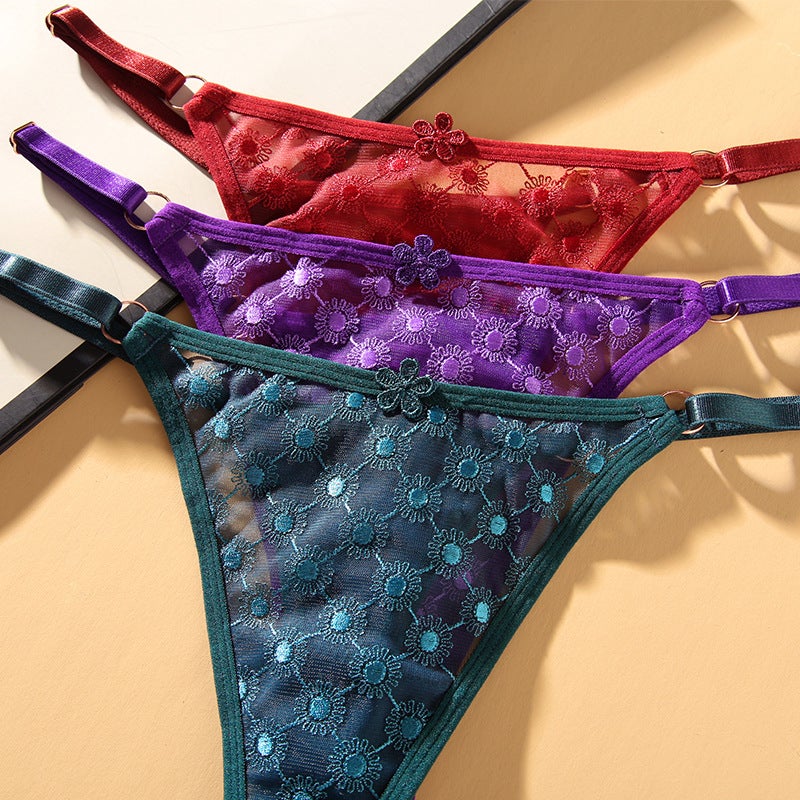 Floral Lace Thong Panties Breathable Fashion Plus Size White