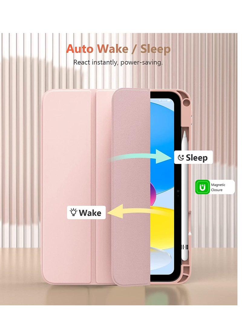 مافانز حافظة iPad Air الجيل الخامس الجديدة 2022 حافظة iPad Air الجيل الرابع 2020 مقاس 10.9 بوصة مع حامل قلم رصاص يدعم معرف اللمس وحامل ثلاثي الطي حافظة ذكية باللون الوردي  - Image 5