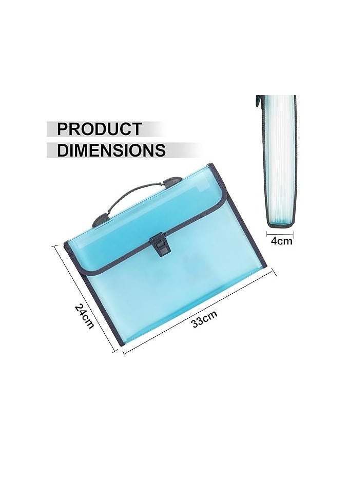 13 Pockets Expanding File Folder, A4/Letter Size Document Organizer with Handle & Buckle Closure, Accordion Filing Box for Paper Bill Receipt Documents for school office home