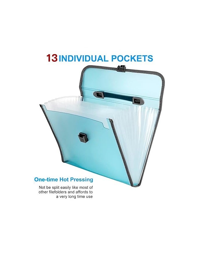 13 Pockets Expanding File Folder, A4/Letter Size Document Organizer with Handle & Buckle Closure, Accordion Filing Box for Paper Bill Receipt Documents for school office home