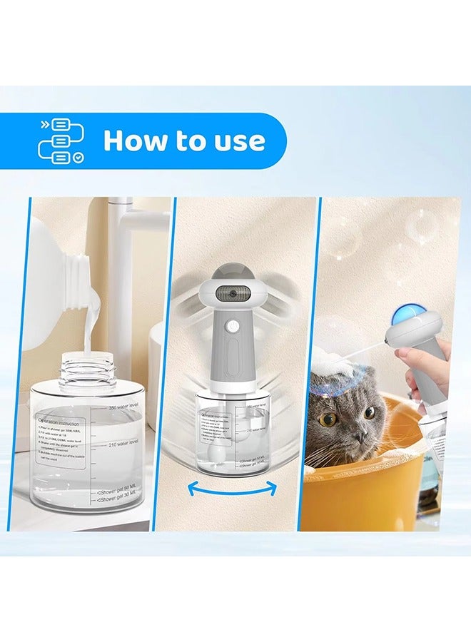 آلة تنظيف رغوة الحيوانات الأليفة الكهربائية المطورة IPX7 مقاومة للماء - مستلزمات استحمام الكلاب التلقائية - موزع صابون للقطط والكلاب - شاحن مغناطيسي - خفاق شامبو لتنظيف عميق لفراء الحيوانات الأليفة - سعة 350 مل - اللون: رمادي - Image 4