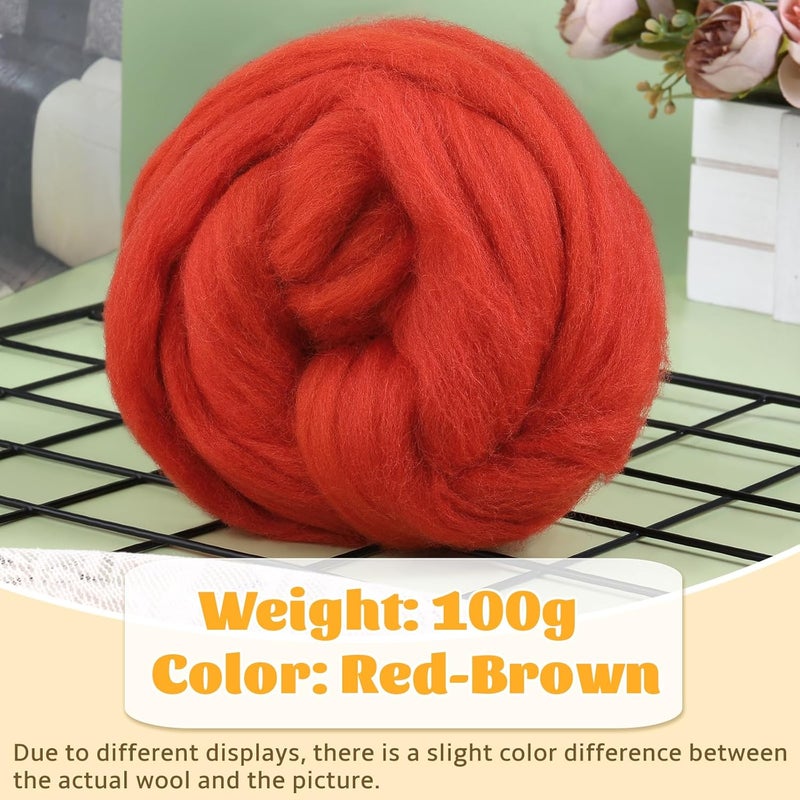 JUPEAN 3.53oz Wool Roving, Fiber Roving Wool Top, Needle Felting Supplies, Pure Wools, Chunky Yarn, Spinning Wools for Needle Felting Wet DIY Hand Spinning (Dark red) - Image 2