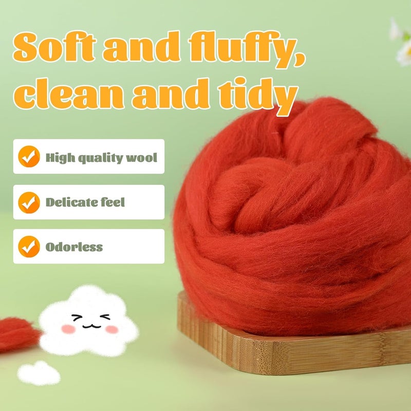JUPEAN 3.53oz Wool Roving, Fiber Roving Wool Top, Needle Felting Supplies, Pure Wools, Chunky Yarn, Spinning Wools for Needle Felting Wet DIY Hand Spinning (Dark red) - Image 3