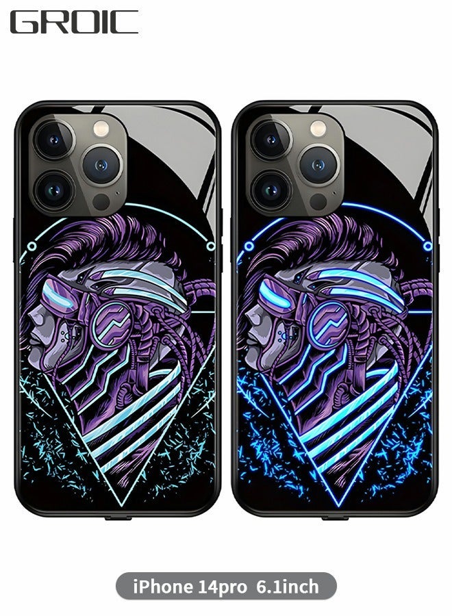 GROIC Compatible with iPhone 14 Pro Case,Glow Phone Shell,Tempered Glass Back Soft Slim TPU Bumper Shockproof Colorful Light Up Cover for 6.1 Inch - Image 1