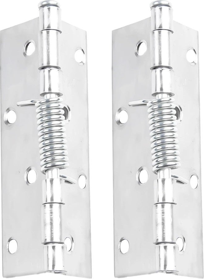 Rangchhelo Spring Loaded Hinge | Heavy-Duty Automatic Self-Closing Hinge (100x60x1.35mm) 8 Screws | Durable Zinc Alloy for Sofa Arm Trays, Cabinets, Foldable Tables & DIY Furniture Hardware(2,Silver) - Image 2