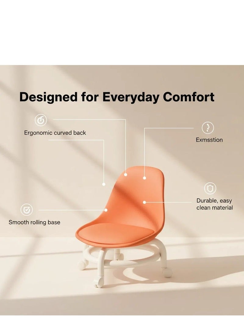 Y&D Rolling Stool Pulley Low Stool Universal Wheel Small Stool With Backrest Pu Leather Swivel Low Stool Comfortable Seat Padded Movable Rolling Small Stool - Image 5