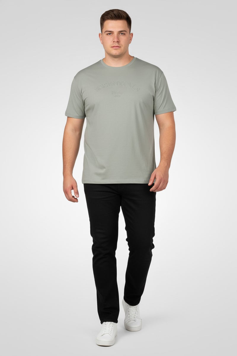 Fudo Men Crew Neck Short Sleeve Embossed Logo T-Shirt, Sage Green - Image 1