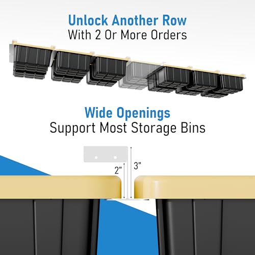HANDT USA Based Overhead Garage Storage Rack, Connectable Heavy Duty Metal Ceiling Rails Garage Storage Organization Shelving System, Hanging Racks Tote Containers, Supports Up To 6 Bins, 4 Sets White - Image 3