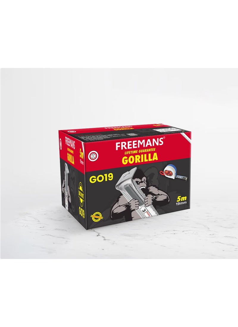 FREEMANS FREEMANS GORILLA 5m19mm Steel Inchi Pocket Measuring Tape with Unbreakable ABS Case Zinc Rivet And Belt Clip Set of 10 Pieces  - Image 2