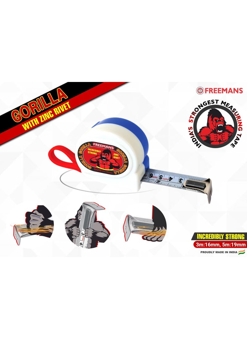 FREEMANS FREEMANS GORILLA 5m19mm Steel Inchi Pocket Measuring Tape with Unbreakable ABS Case Zinc Rivet And Belt Clip Set of 10 Pieces  - Image 3