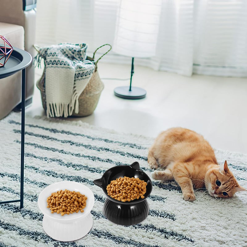 2Pcs Elevated Cat Bowls Set Ceramic Anti Vomiting Feeder with Plastic Base Dishwasher Safe - Image 4