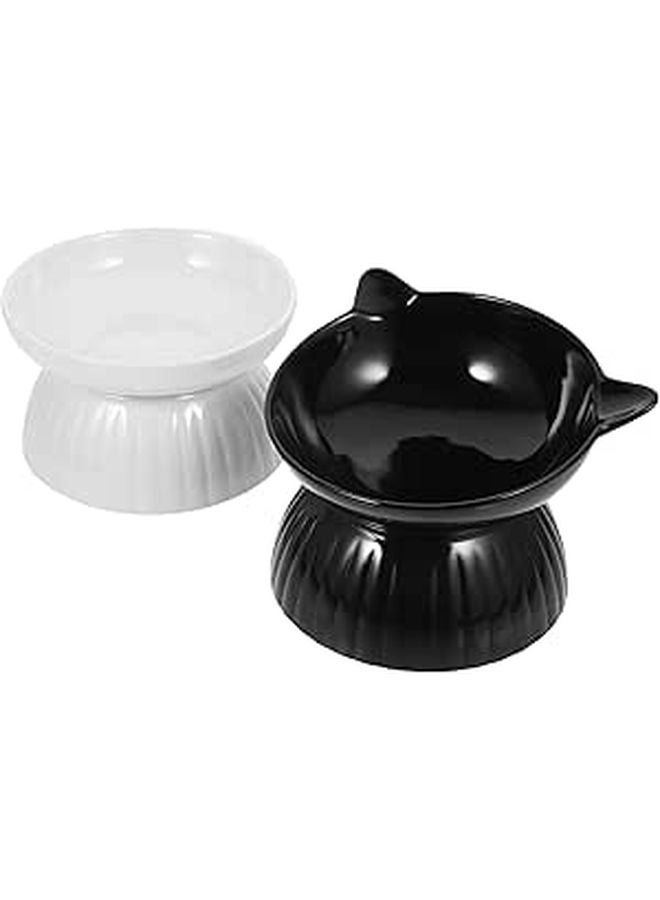 2Pcs Elevated Cat Bowls Set Ceramic Anti Vomiting Feeder with Plastic Base Dishwasher Safe - Image 1