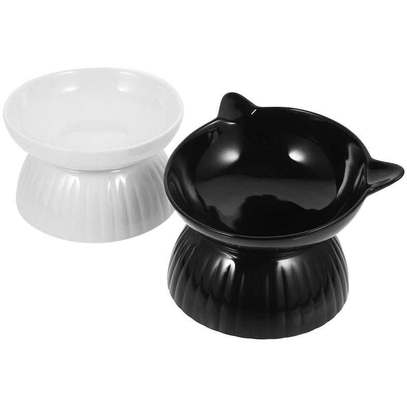 2Pcs Elevated Cat Bowls Set Ceramic Anti Vomiting Feeder with Plastic Base Dishwasher Safe - Image 2