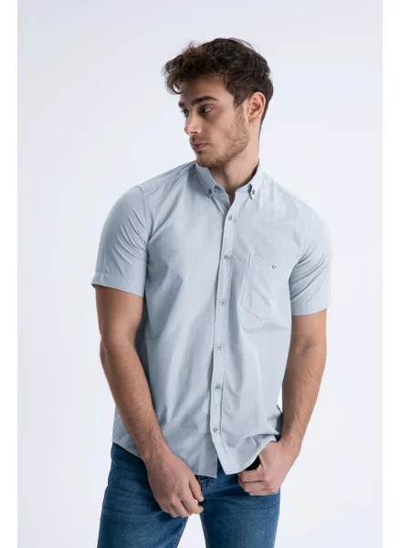 Varetta Men's Light Blue Short Sleeved Pocket Check Collar Buttoned Cotton Shirt