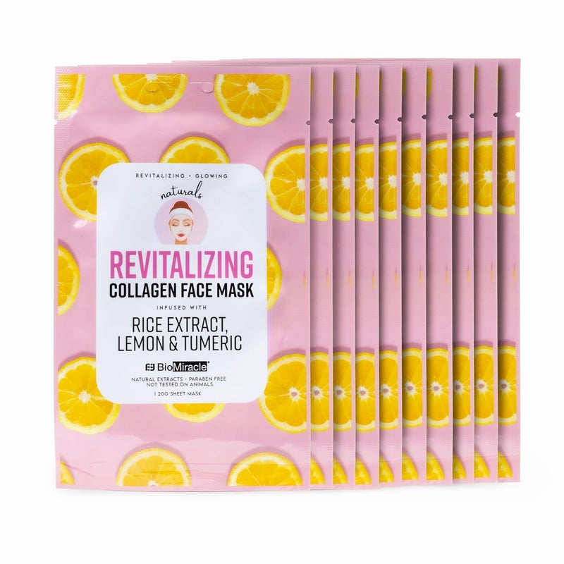 BioMiracle BioMiracle Revitalizing Collagen Face Mask Infused with Rice Extract Lemon and Turmeric 10 Sheets 10 Pack 