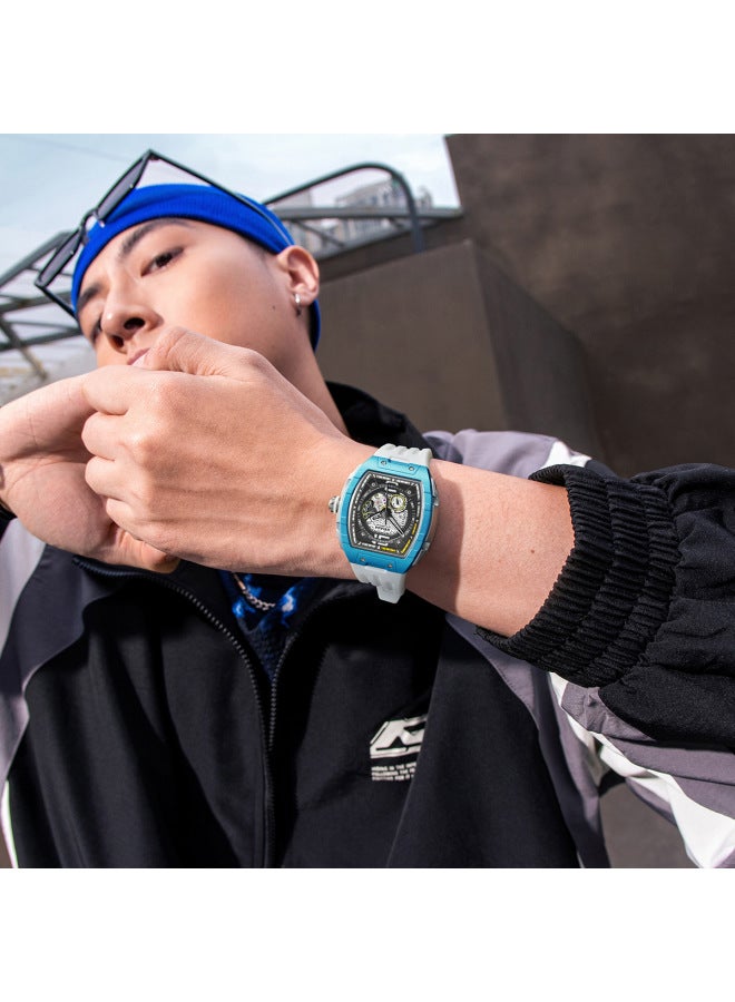 Mark Fairwhale Men's Water-Resistant Mechanical Watch with Luminous Display - Blue Dial & White Strap - Image 3