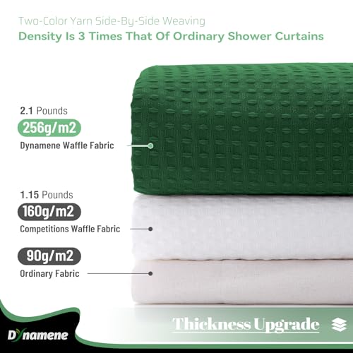 Dynamene Dark Green Fabric Shower Curtain - Waffle Weave Textured Heavy Duty Cloth Shower Curtains for Bathroom, 256GSM Hotel Luxury Weighted Bath Curtain Set with 12 Hooks,72x72, Dark Green - Image 2