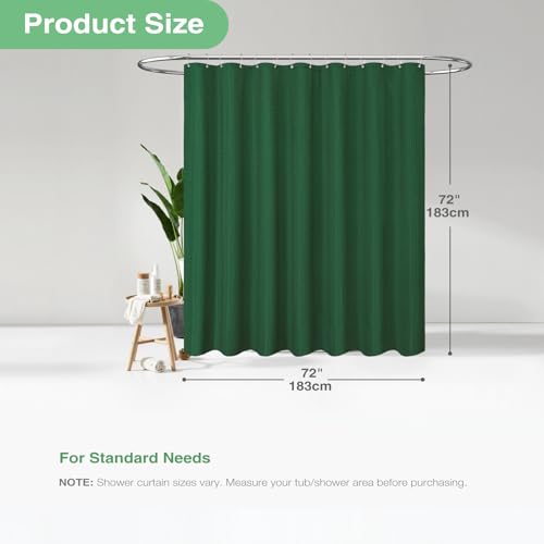 Dynamene Dark Green Fabric Shower Curtain - Waffle Weave Textured Heavy Duty Cloth Shower Curtains for Bathroom, 256GSM Hotel Luxury Weighted Bath Curtain Set with 12 Hooks,72x72, Dark Green - Image 4