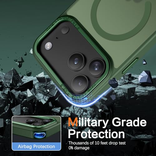 YINLAI for iPhone 17 Pro Case 6.3-inch,Magnetic Compatible with MagSafe, Slim Matte Anti-Fingerprint, Shockproof Full Body Military Grade Protection for iPhone 17 Pro Cover, Green - Image 4