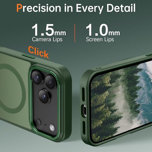 YINLAI for iPhone 17 Pro Case 6.3-inch,Magnetic Compatible with MagSafe, Slim Matte Anti-Fingerprint, Shockproof Full Body Military Grade Protection for iPhone 17 Pro Cover, Green - Image 5