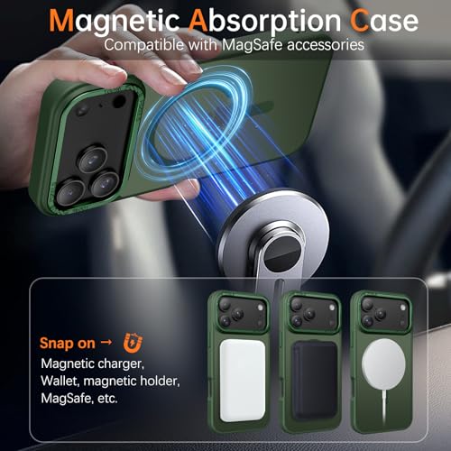 YINLAI for iPhone 17 Pro Case 6.3-inch,Magnetic Compatible with MagSafe, Slim Matte Anti-Fingerprint, Shockproof Full Body Military Grade Protection for iPhone 17 Pro Cover, Green - Image 3