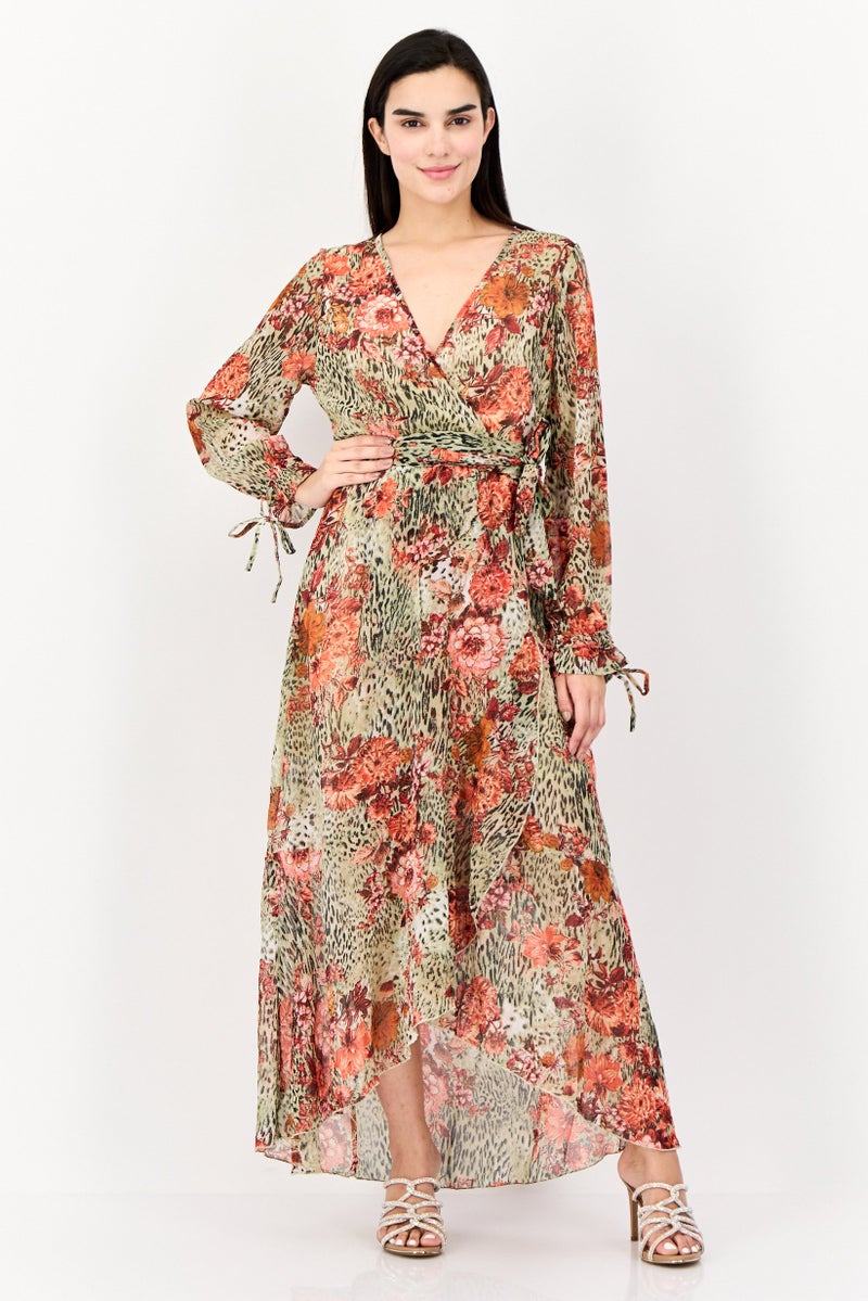 KENDALL + KYLIE Women Floral Print Belted Maxi Dress, Multicolor - Image 1