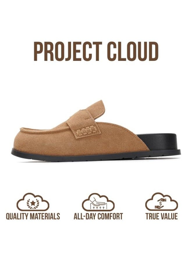 Project Cloud 100% Genuine Leather Womens Clog - Memory Foam Arch Support Non-Slip Sole Mules & Clogs for Women Footwear - Platform Winter Shoes (Foamy), Almond Suede, 8 - Image 2